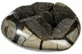 Polished Septarian Geode Heart - Black Crystals #124542-1